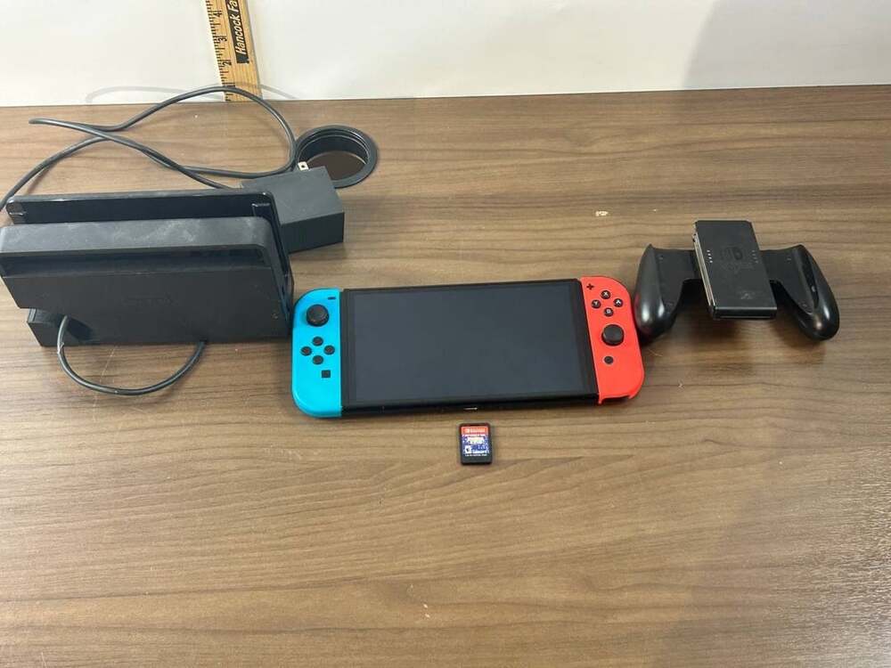 Nintendo Switch Neon Red Blue Console Dock Family Feud Bundle Tested Working